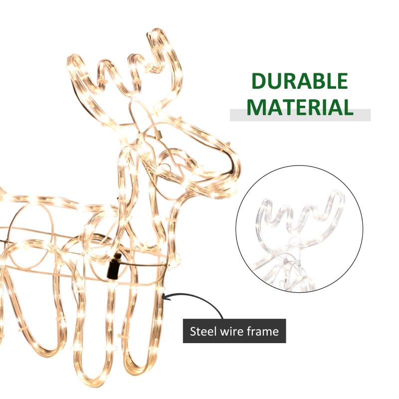 Alvantor Christmas Reindeer & Santa Sleigh with LED Lights, Steel Frame Yard Decoration 17.75"x9.5"x17.75" White