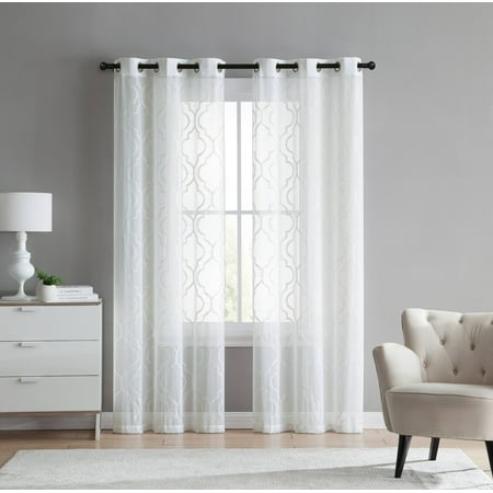 - 2 Pack: VCNY Home Charlotte Semi Sheer Trellis Grommet Top Curtain Panels - (White, 96 in. L)