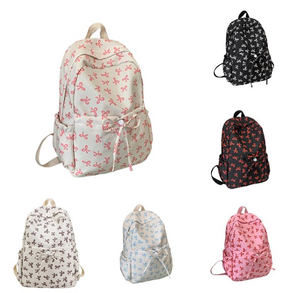 CUZIBR Bow Print Backpack Lightweight Large Capacity Daypack Adjustable Padded Straps Multi Pockets For Girls Teens Back To School Travel Daily Camping Use