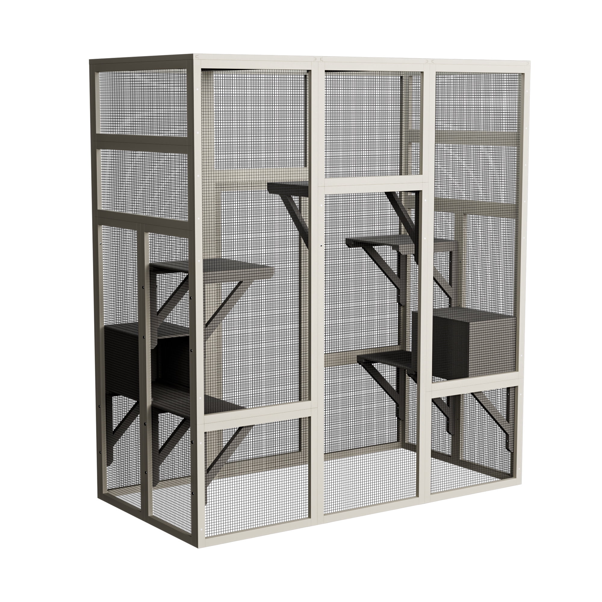 Catio Outdoor Cat Enclosure, large Indoor Wooden 70" Cat House cage with Waterproof Roof & Window Door for Multiple Cats, 2 Napping Houses & 5-Tier Playing Platforms, Gray