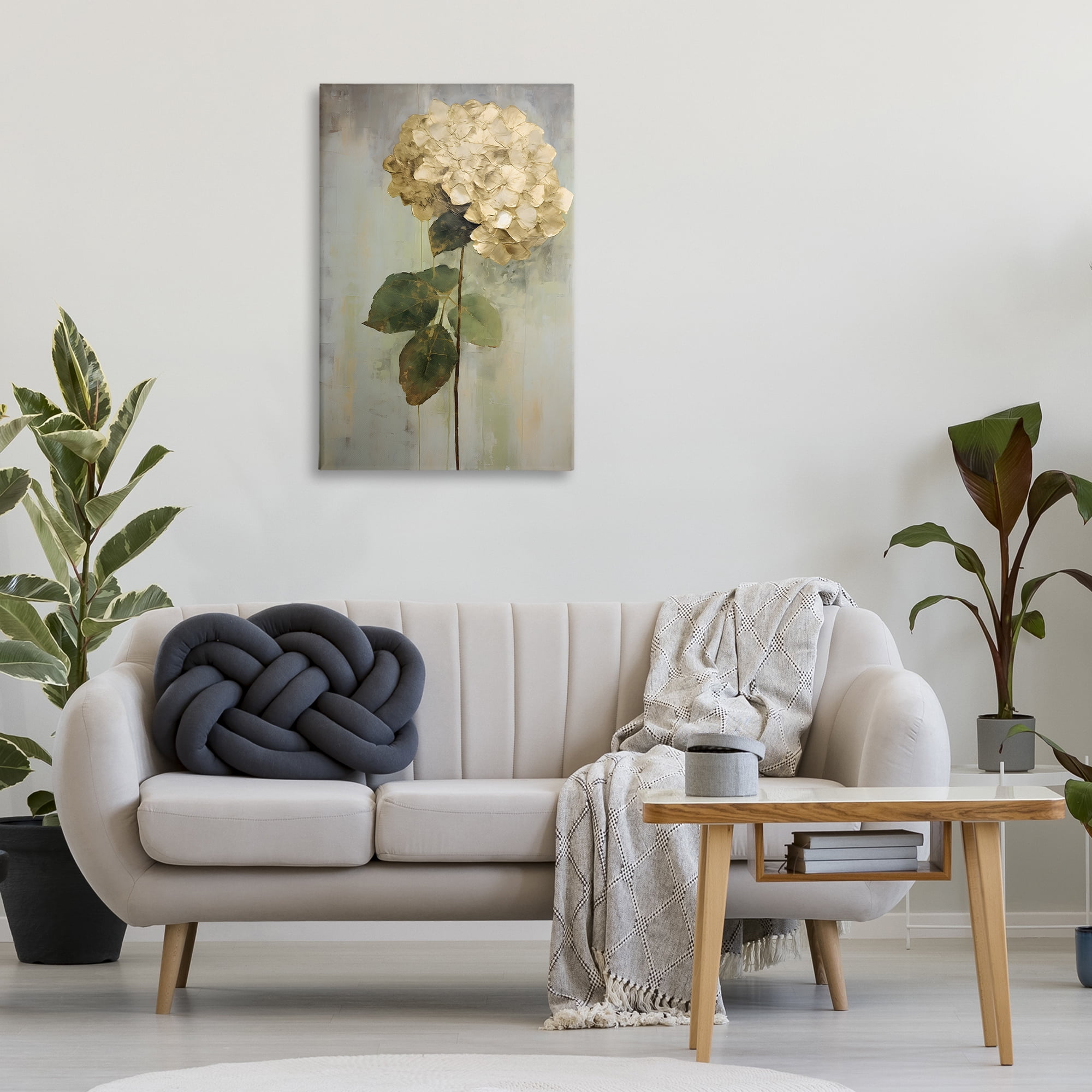 Stupell Industries Single Distressed Hydrangea Botanical & Floral Painting Gallery Wrapped Canvas Art Print Wall Art, 24 x 36