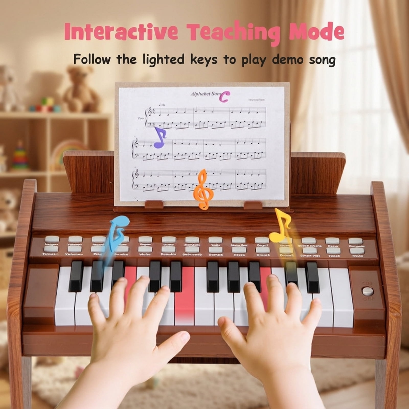 Redsmile 25-Key Kids Piano Keyboard with Adjustable Speed, Volume Control and Hidden Battery Box for Toddlers, Brown