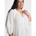 thumbnail image 4 of Terra & Sky Women’s Plus Linen Blend Blouse with Elbow Length Puff Sleeves, Sizes 0X-5X, 4 of 5
