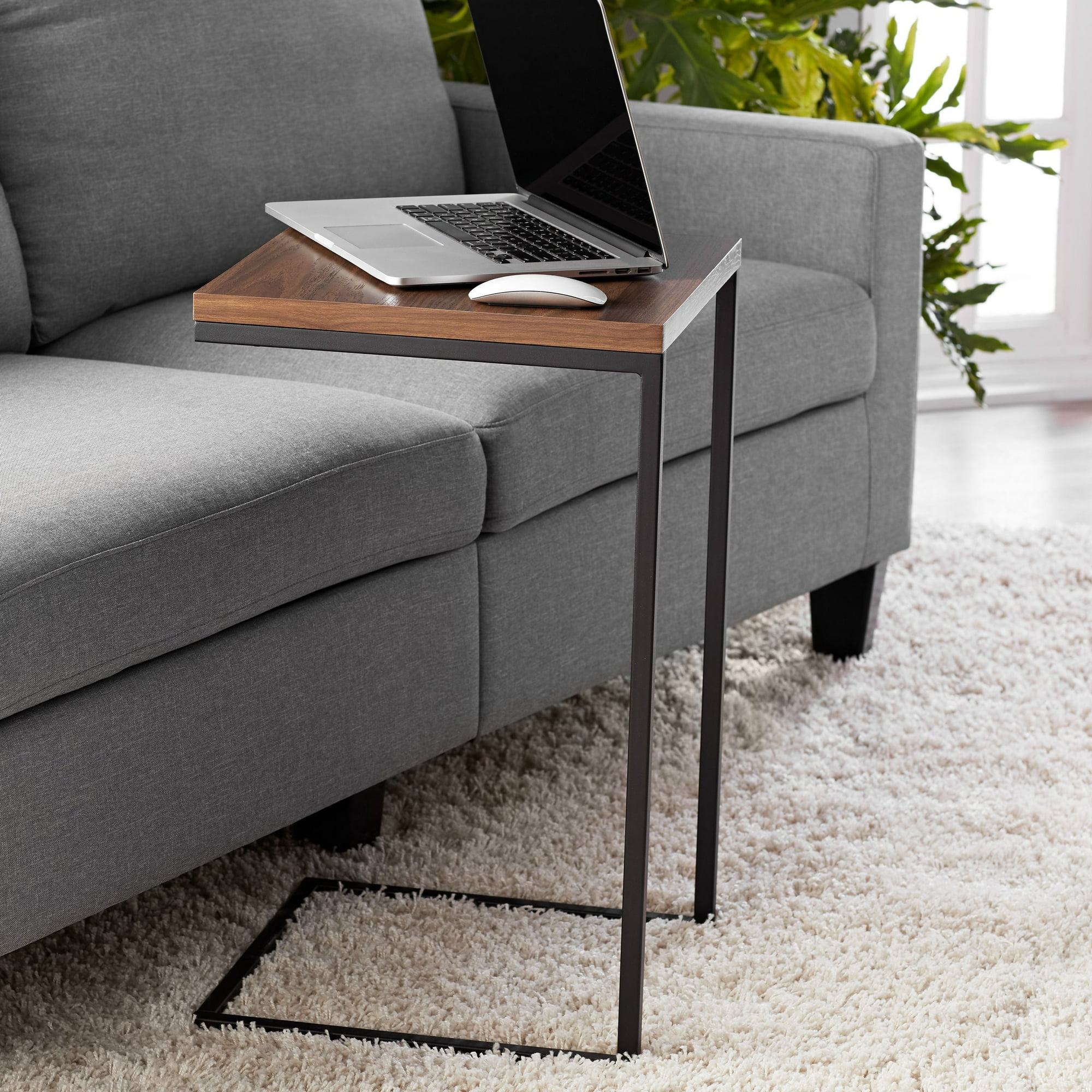 Mainstays C-Shape Metal End Table, Canyon Walnut