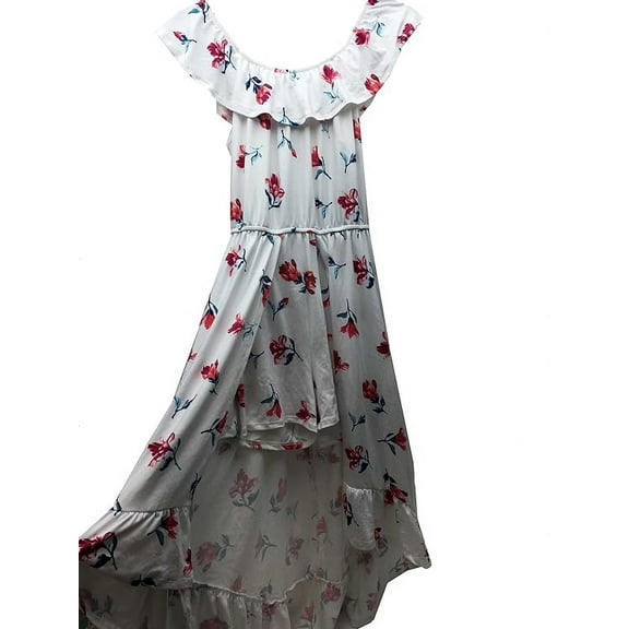 Paper Doll Girl's Maxi Romper (White/Magent, 14)