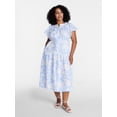 thumbnail image 2 of Time and Tru Women's Cotton Double Cloth Midi Dress with Short Flutter Sleeves, Sizes XS-XXXL, 2 of 5