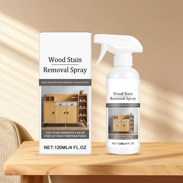 Spray Removedor de Manchas en Madera, Limpiador de Manchas, Solución para Suciedad y Mugre con Boquilla Giratoria, 120mL para Muebles, Pisos de Madera y Rincones