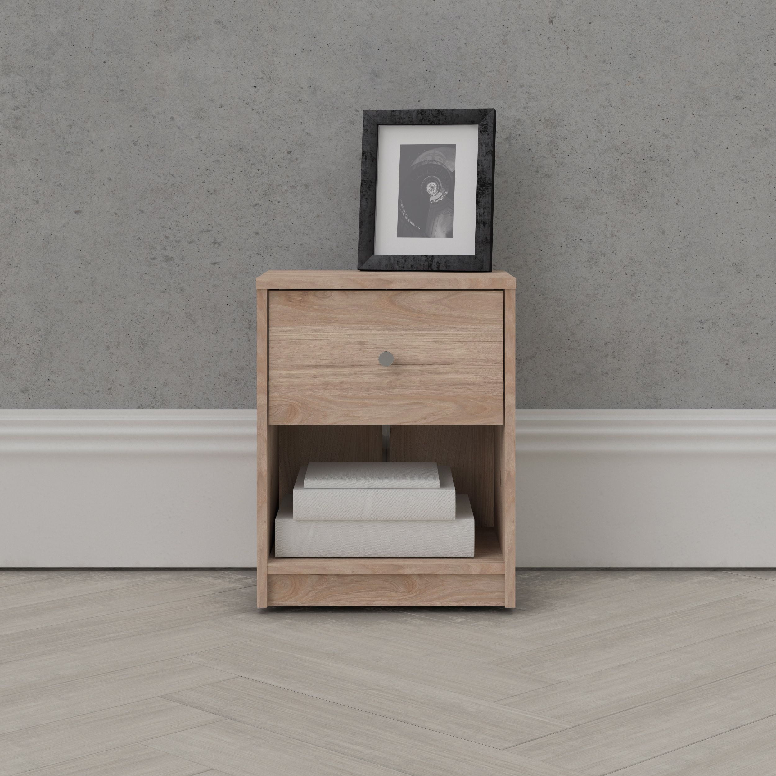 Tvilum Studio 1 Drawer and 1 Shelf Bedroom Nightstand for Adults, Jackson Hickory