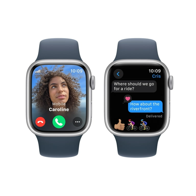 Apple Watch Series 9 GPS Cellular 41mm Silver Aluminum Case with Storm Blue Sport Band S M. Fitness Tracker Blood Oxygen ECG Apps Always On