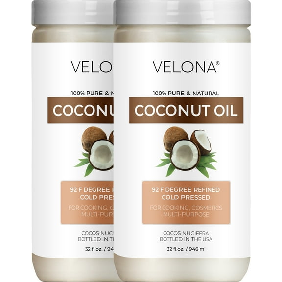 Coconut Oil 92 Degree by Velona - 64 fl oz | 100% Pure and Natural Carrier Oil | in jar | Refined, Cold pressed | Skin, Face, Body, Hair Care | Use Today - Enjoy Results