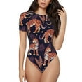 thumbnail image 1 of KLL Justaucorps à Manches Courtes Imprimé Léopard pour Femmes, Justaucorps Aguichant une Pièce Col Rond Shapewear Contrôle du Ventre-Petit, 1 of 7