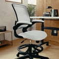 thumbnail image 3 of Mid-Back White Mesh Ergonomic Drafting Chair with Adjustable Foot Ring and Flip-Up Arms, 3 of 9