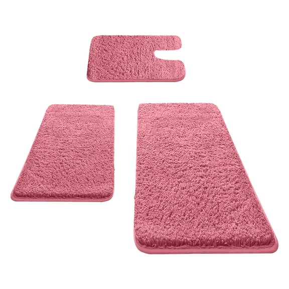 Leodye 3 Piece Memory Foam Bathroom Rug Set Soft Non-Slip Absorbent Bath Mats for Bathroom Laundry Room and Home Decor -15.7x31.4in,15.7x23.6in,15.7x19.6in