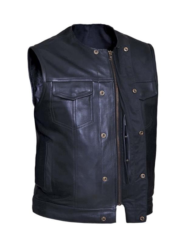 Mens Premium SOA Style Collarless Leather Club Vest - Walmart.com