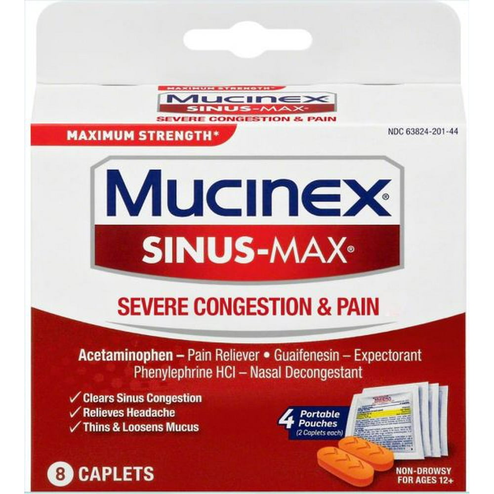Mucinex SinusMax Maximum Strength Severe Congestion and Pain Relief 8 Caplets