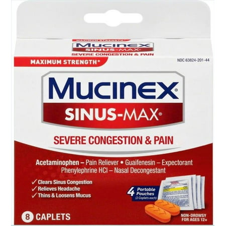 UPC 363824201443 product image for Mucinex Sinus-Max Maximum Strength Severe Congestion and Pain Relief - 8 Caplets | upcitemdb.com