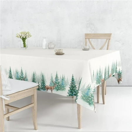 

Cartoon Santa Claus Christmas Trees Reindeers Gingerbread Man Linen Decorative Tablecloth Dustproof Table Cover Multiple Size