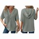thumbnail image 2 of Blusas de Verano para Mujer, de Punto Gofre, de Corta, con Cordón, Sudaderas con Botones y Cuello en V, Blusas Informales, Camisas. Verde XL, 2 of 9