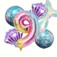 thumbnail image 1 of 6-Piece Mermaid Foil Balloon Set with Numbers 0-9 for Ocean Birthday Decor, 1 of 10