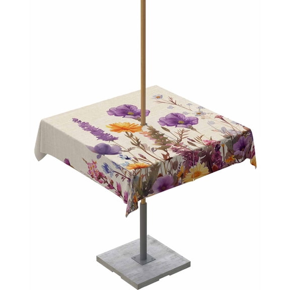 Boanket Outdoor Tablecloth with Umbrella Hole for Patio/Picnic/Party/Camping, Spring Floral Waterproof Table Cloth Square Cover Washable, Farmhouse Pastoral Summer Botanical (60"x 60")