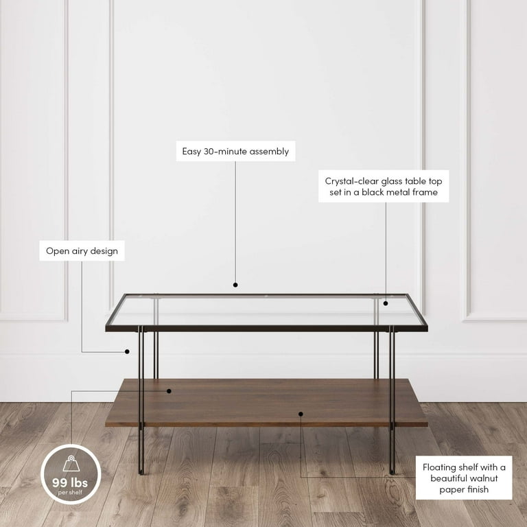 Dark Walnut Legs End Table With Rectangular Clear Glass Top