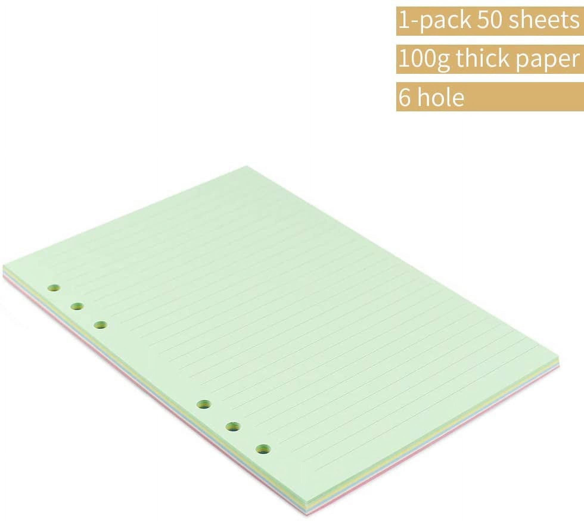 Mafegu A5 Colorful Line Blank Journal Fillers for A5 Size 6-Ring  Binder,5-Color Loose Leaf Planner Filler Paper, A5 Planner Inserts,50  Sheets/100