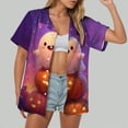 thumbnail image 2 of Towmus Womens Halloween Hawaiian Shirt Cute Pumpkin Spooky Castle Graphic Tee Magical Halloween Short Sleeve Button Up Tops, 2 of 6