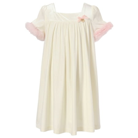 - Richie House Little Girls Beige Short Fur Dress 4