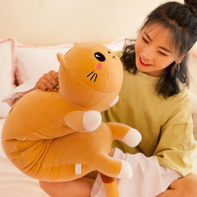 Almohada de felpa creativa Almohada de juguete para abrazar Cojín de peluche de gato Marrón 50cm
