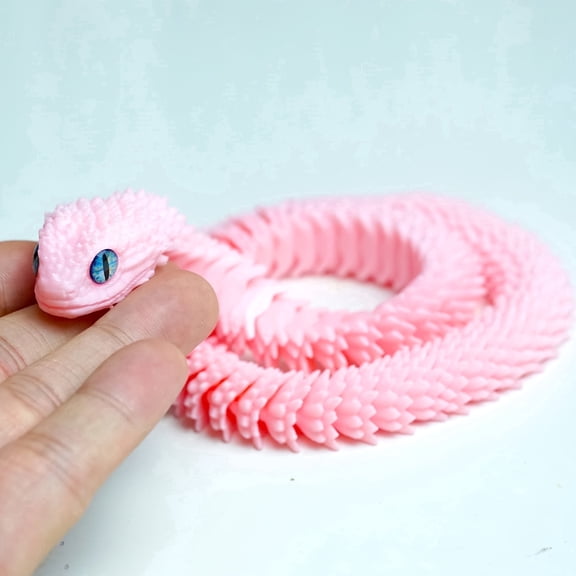 3D Printed Snake Model with Eyes, Flexible Animal Statue, Movable Joints, Home Office Decor, Interesting Toys for Autism/ADHD, Festival Gifts, Fidget Toys, Executive Desk Animal Statue (pink)