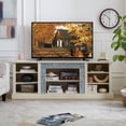 thumbnail image 3 of DEALTOPS Vintage TV Stand with Faux Stacked Stone Decor and Open Storage Space for TVs Up to 75'', Antique White, 3 of 8