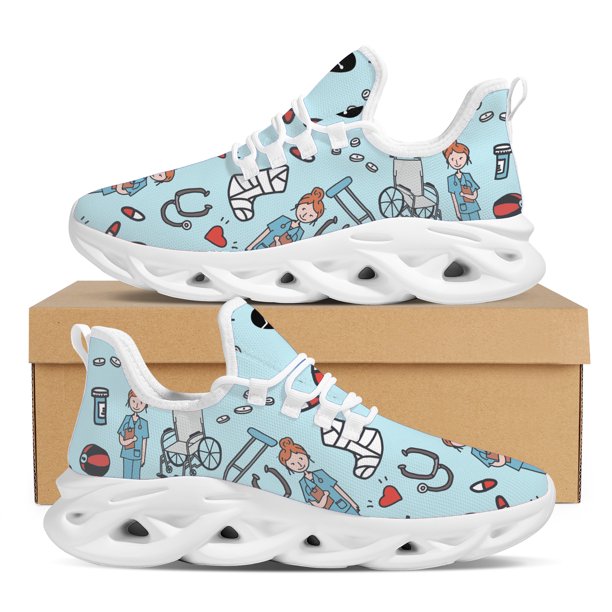 Yikeluo Zapatillas deportivas para mujer, superventas, con bonitos dibujos de enfermera, estampados médicos, zapatos planos para mujer, plataforma transpirable