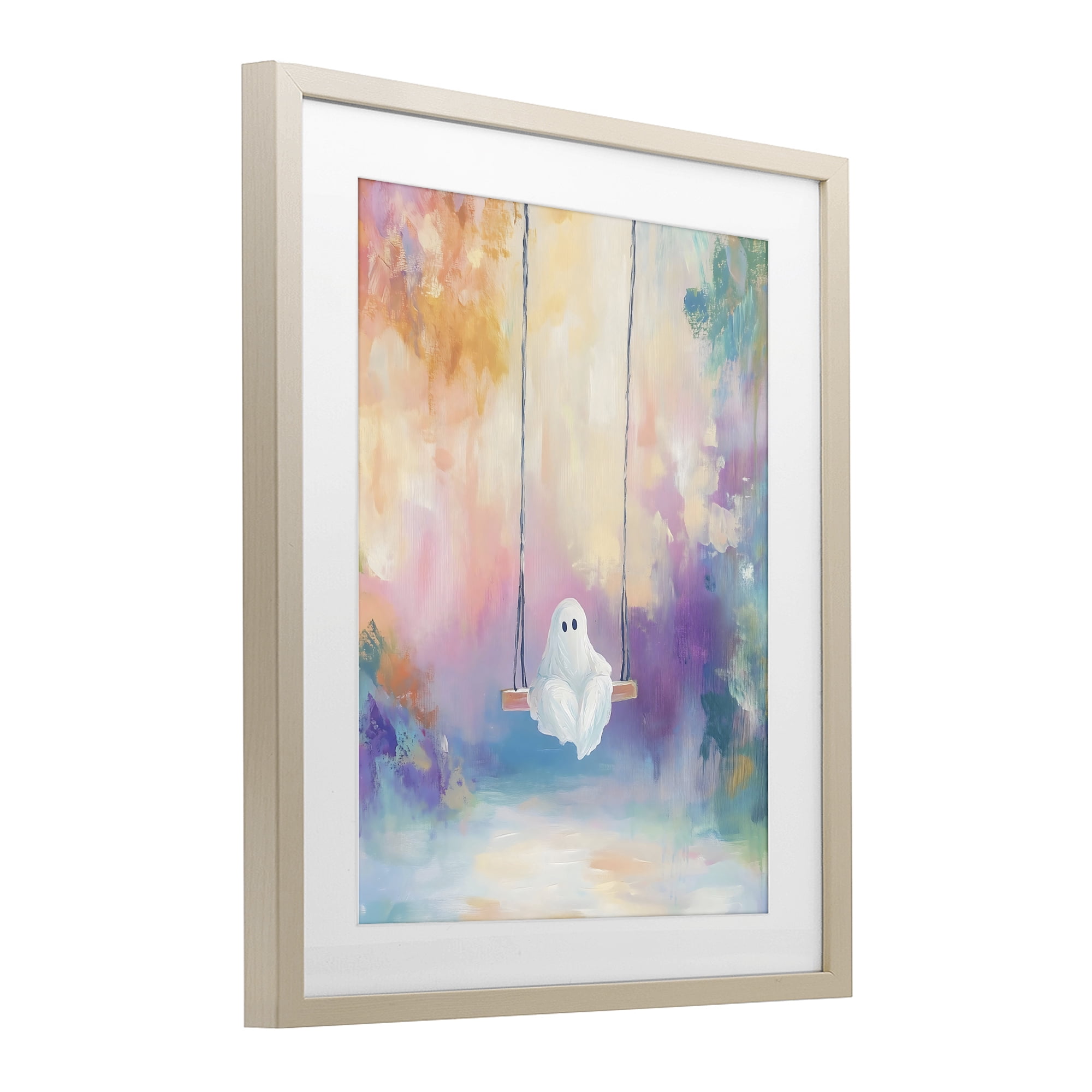 Stupell Industries Watercolor Ghost on Swing Birch Framed Print Under Glass, design by The Prints Vibe
