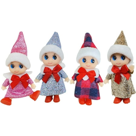 4 Pcs Christmas Baby Elf Doll Christmas Tiny Elf Doll Christmas Mini Elf Baby Doll Toys Baby Elves Dolls Toy for Kids Xmas Gift