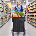 thumbnail image 1 of Folding Grocery Basket Cart Shopping Wheels Large Metal Utility Laundry, 1 of 6