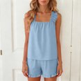 thumbnail image 6 of JFOPQVSM Womens Pajama Set 2 Piece Smocked Sleeve Top and Ruffle Shorts with Pocket Sleepwear Bridal Pj Sets for Party, 6 of 7