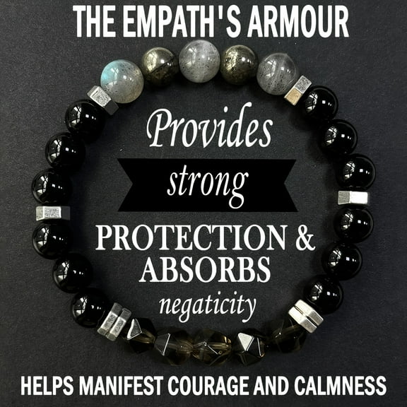 Empath Protection Bracelet/High-quality labradorite, pyrite, obsidian, faceted smoky quartz handmade natural stone beads Inner strength, courage & confidence Crystal stone jewelry holiday gifts for