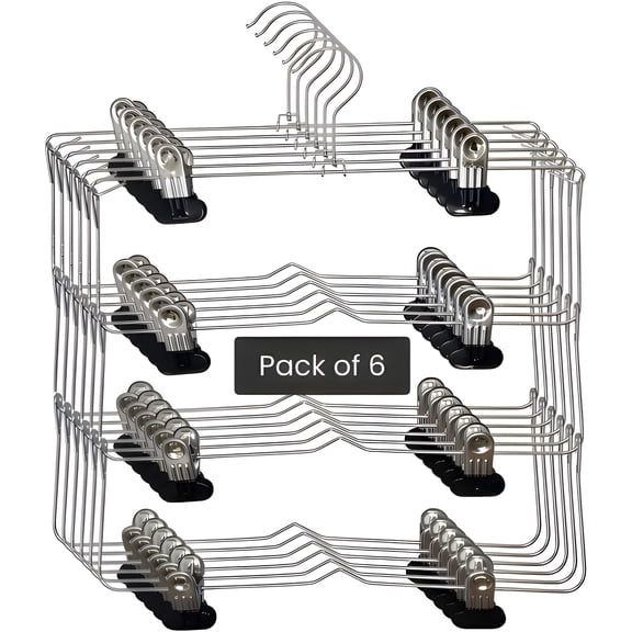 Pack of 6 | 4-Tier Folding Metal Skirt Hangers, Multi-Clip Organizer for Skirts, Pants, Trousers and Closet Storage