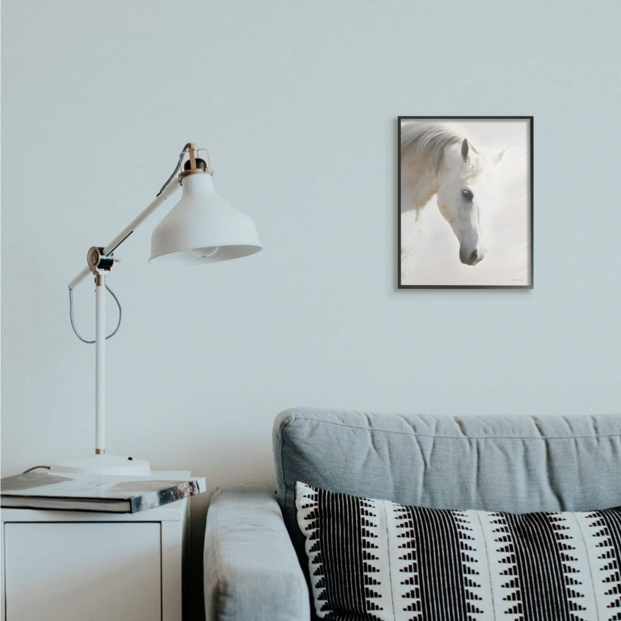 Stupell Industries White Stallion Portrait Minimal Southwestern Horse Photography Black Framed Art Print Wall Art, 16x20, by Kari Brooks