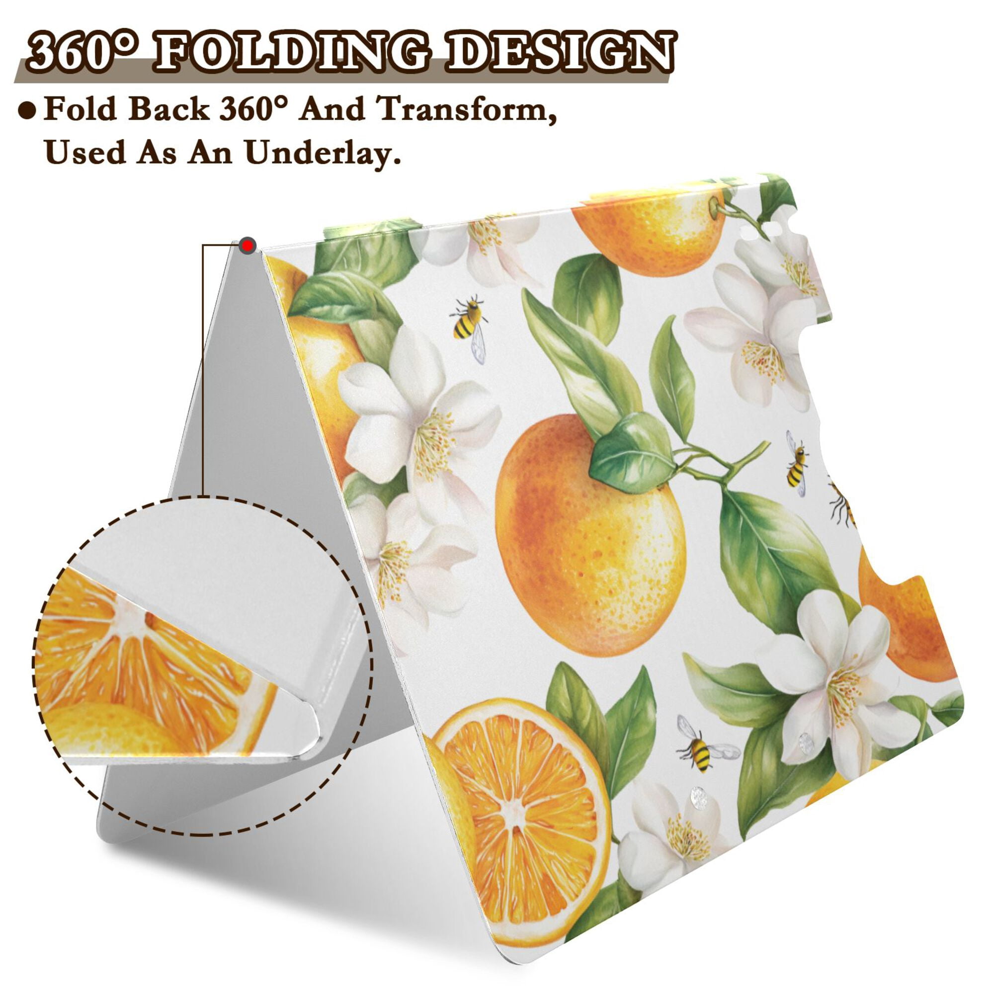 FORMRS A4 Clipboard Folder with Pen Holder Horizontal Foldable School Office Binder, Floral Watercolor Oranges