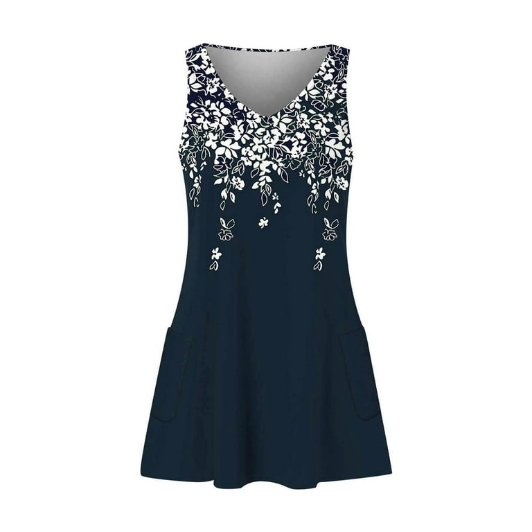 JULMCOMO Womens Cute Summer Dresses Vacation Beach Beach Cover Up  Sleeveless T Shirt Dresses Casual Loose Tank Sun Dresses Light Blue 3XL -  Walmart.com