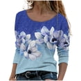 thumbnail image 1 of IROINID Offres T-Shirts à Manches Longues pour Femmes, Col Rond Imprimé, Ample, Automne, Blouse, Chandail, Bleu, 1 of 5