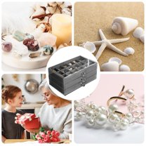 Comefolife Jewelry Box for Women, Lid Leather Jewelry Organizer with 3 Drawers, Large Capacity Jewelry Storage for Necklaces, Earrings, Rings, Bracelets, Modern Style (Black)