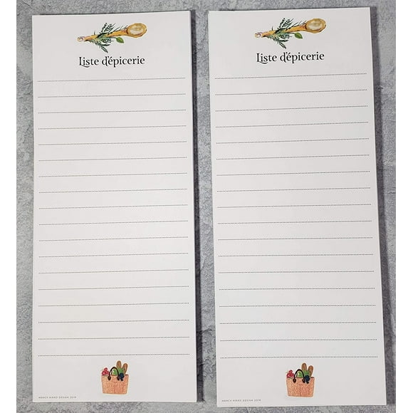 FRENCH Themed Grocery List Refrigerator Notepads Liste d'epicerie - SET OF TWO PADS