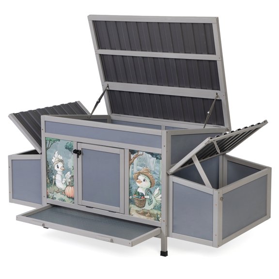 Coziwow Wooden Chicken Coop with Removable Tray and 2 Nesting Boxes for 4-6 hens, Dark Gray