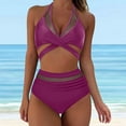 thumbnail image 2 of Sngxgn Womens High Waisted Bikini Sets Halter Neck Push up Two Piece Swimsuit Bathing Suit Swimwear(Purple,S), 2 of 6