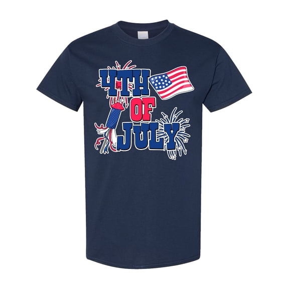 Inktastic 4th of July with Fireworks American Flag and Rocket T-Shirt
