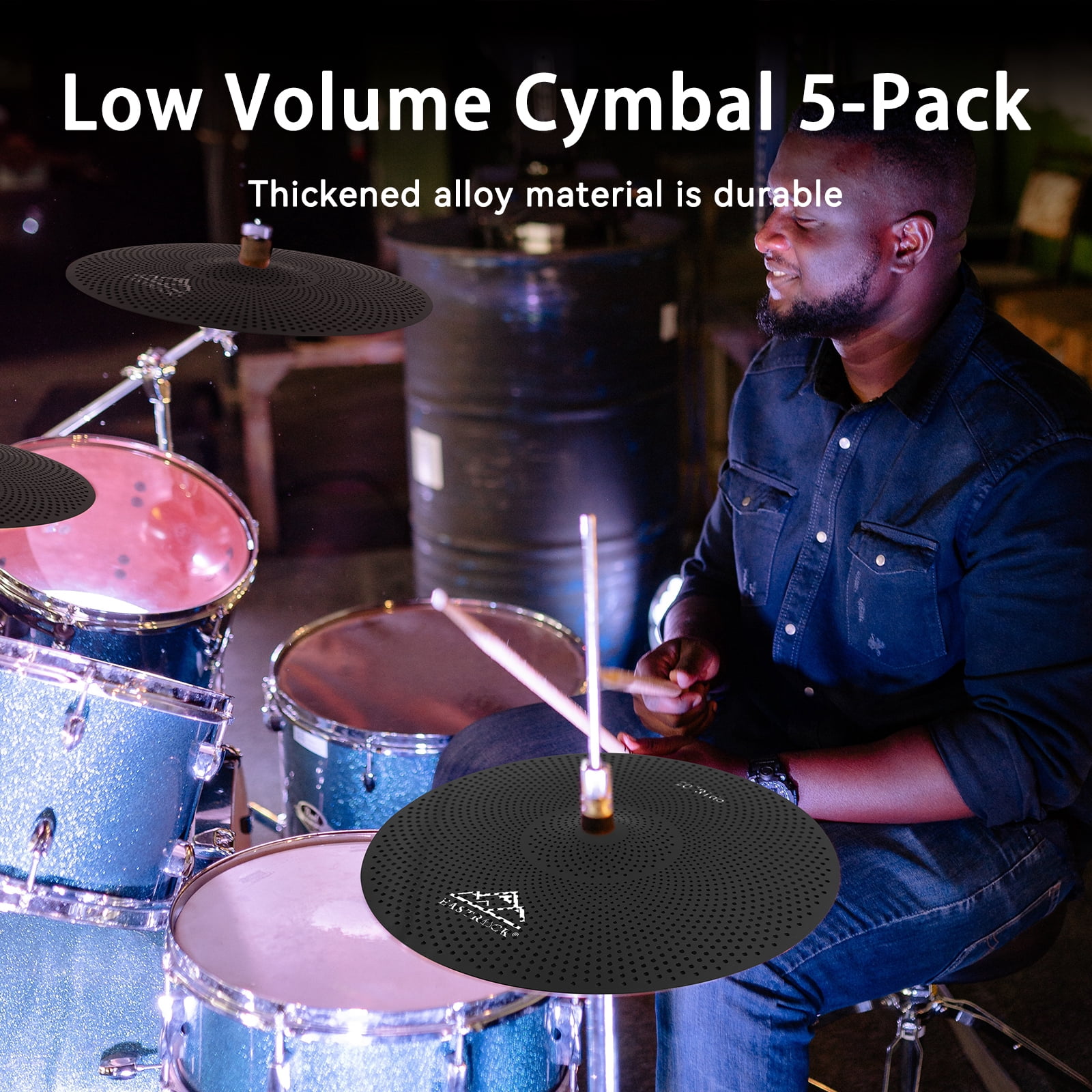 EASTROCK Low Volume Cymbal Pack 14/16/s18/20" Noise Reduction Alloy Cymbals with Bag and Felts for Quiet Practice ,Black