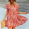 thumbnail image 4 of Jdlsppl Women's Short Sleeve Dresses Casual Dress V Neck A Line Short Date Night Holiday Bell Sleeve Sundress Red Small, 4 of 4