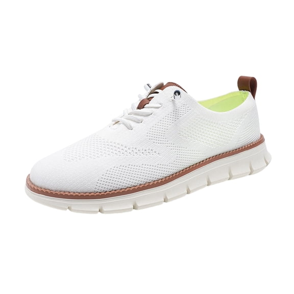 Domzle Shoes for Men Business Casual Shoes Comfortable Dress Shoe Mesh Sneakers Breathable Upper Footwear Lace-Up Lightweight Tennis Walking Shoe White 44